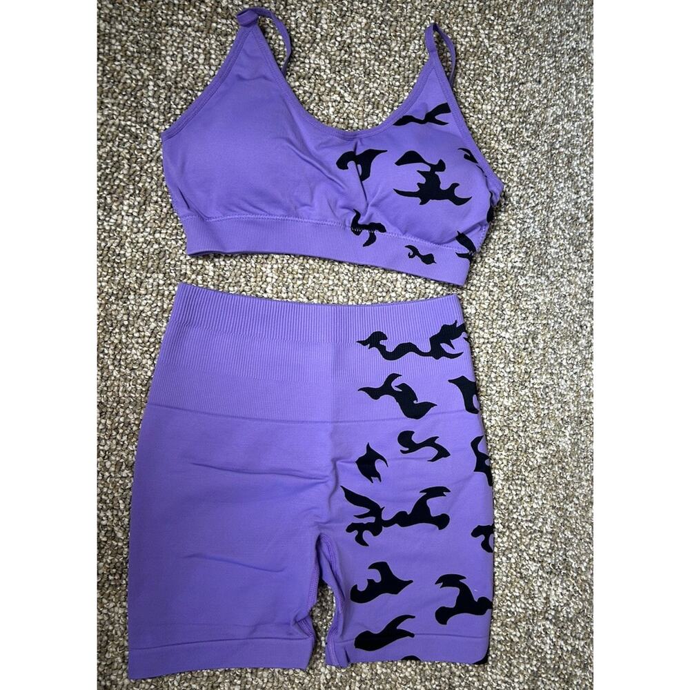 Invicta Kuru Women’s Purple Black Curse Small Sports Bra & Short Set Anime Gym